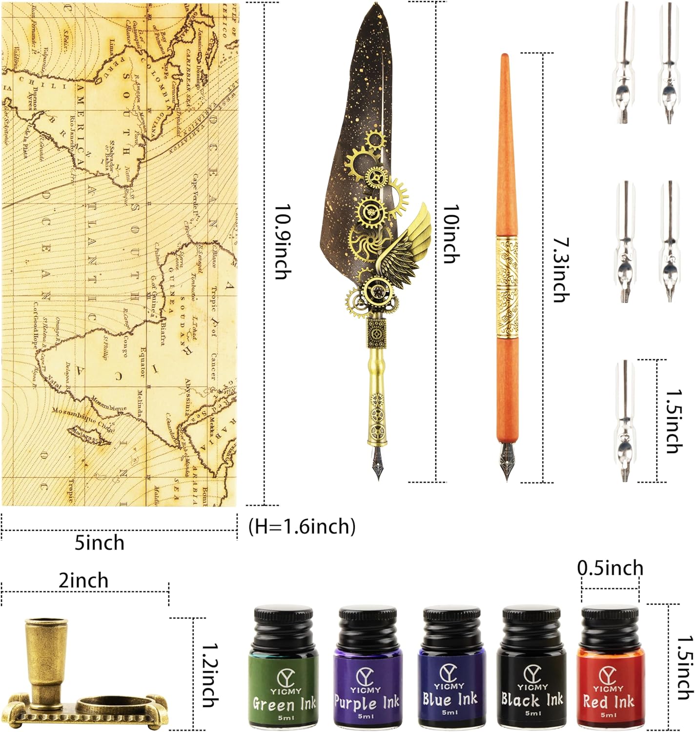 Feather Pen and Ink Set Calligraphy Kit for Beginners with Quill Pen, Antique Vintage Stationary Set for Writing, Signing & Hand Lettering Art
