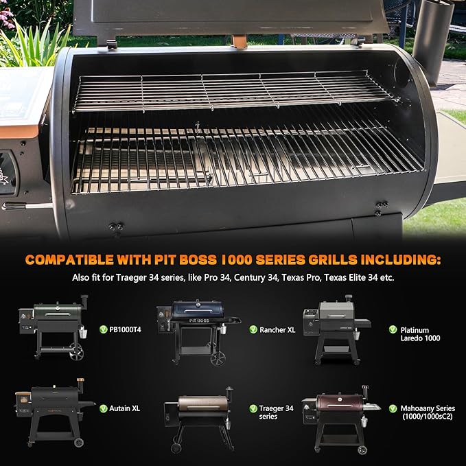 Stainless Steel Cooking Grates for PitBoss 1000 Series Austin XL Rancher XL Grill Parts,Grill Grids Replacement Parts for Traeger Pro 34 Wood Pellet Smoker Grills PitBoss PB1000 grill accessories
