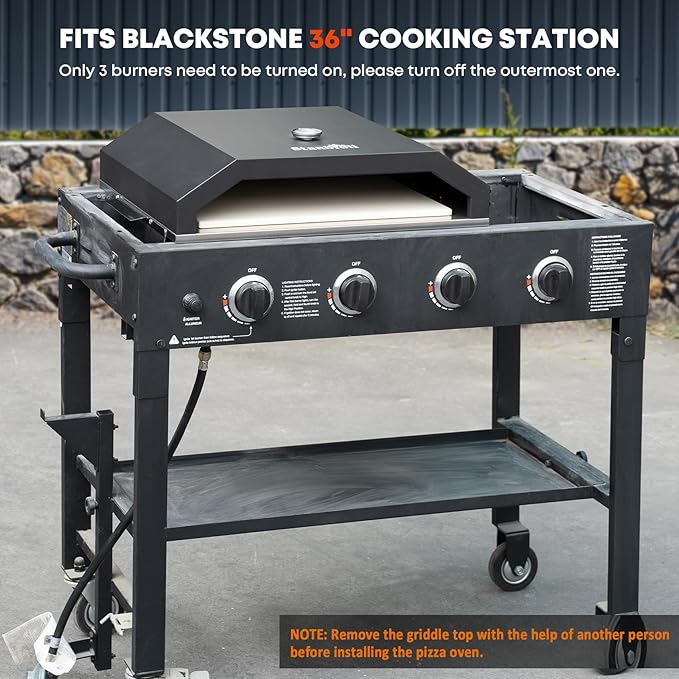 Stanbroil Pizza Oven for Blackstone 36" Gas Griddle Cooking Station, Outdoor Pizza Maker with Side Panels and Temperature Gauge, 17.7 in. x 13.7 in. Pizza Stone