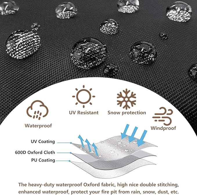 Fire Pit Cover Round 42 Inch Waterproof,Outdoor Heavy Duty Durable 600D Tear-Resistant Fire Pit Table Cover,Patio Round Firepit Cover 42" D x 24" H, Black
