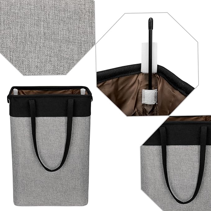 Laundry Hampers 15.2Lx7.5Wx23H Small&Tall Slim Fabric Laundry Baskets Thin Narrow Black+Gray Compact Hamper Capacity 43L for Space-Saving,QY-SC23-2