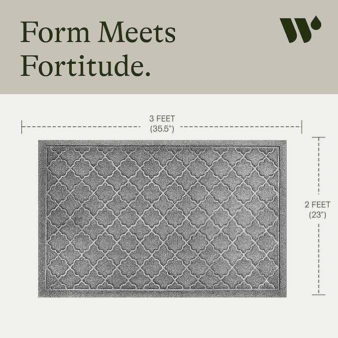 WaterHog Heavy Duty Doorway Mat, 2' x 3', Made in USA, Durable & Skid-Resistant Entryway Mat, Water-Trapping, Indoor/Outdoor Decorative Floor Covering, Cordova Collection, Medium Grey