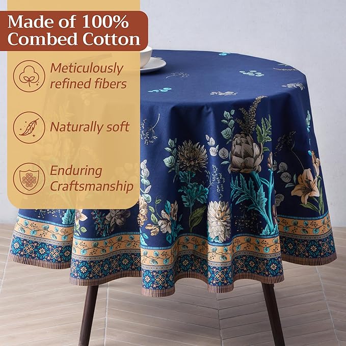 Maison d'Hermine Premium Table Cloth Round Table 100% Cotton 70 Inches Tablecloth Reusable Decorative Everyday Use for Dining Room, Farmhouse, Home, Party, Festive & Wedding - Artichoke