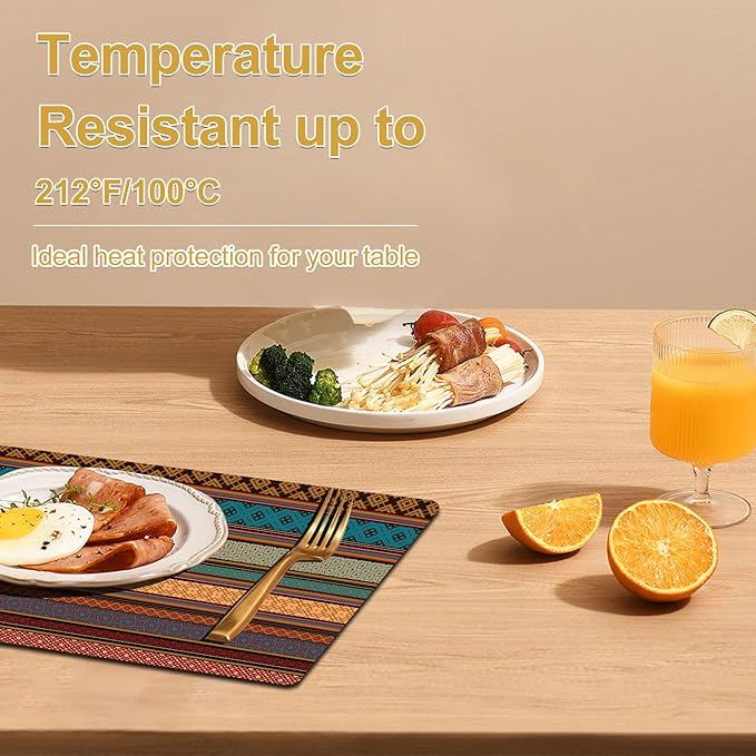 Faux Leather Placemats Set of 4 - Boho Heat Resistant Placemat for Dinner Table, Non-Slip Waterproof Oil-Proof Washable Reusable Placemat for Indoor Outdoor Kitchen Decor, 15.75In*11.81In
