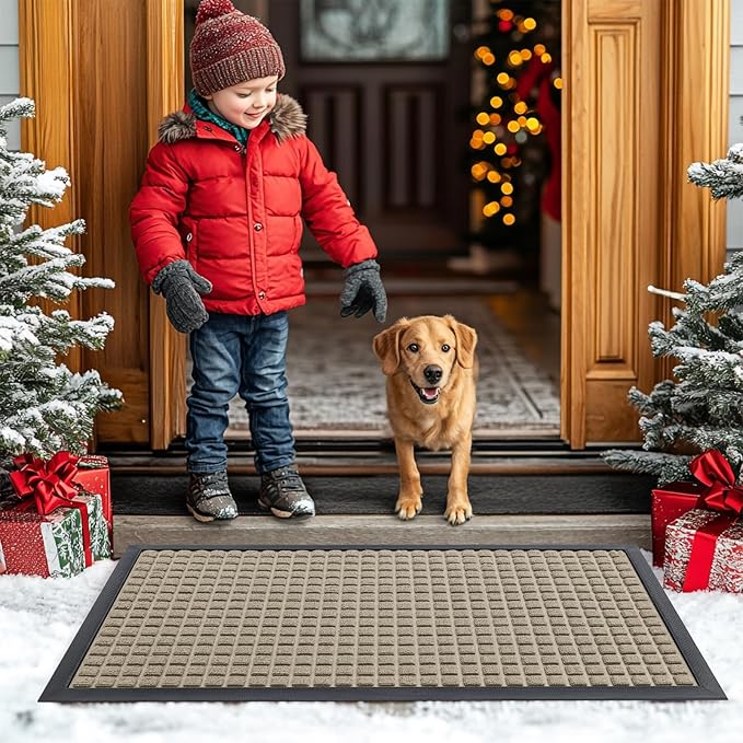 Smiry Front Door Mat Outside Entrance, Heavy Duty Natural Rubber Doormat, Non Slip, Trap Dirt and Moisture, Easy Clean, Low Profile Welcome Floor Mats for Indoor Outdoor Entry, 47x32 Inch, Beige