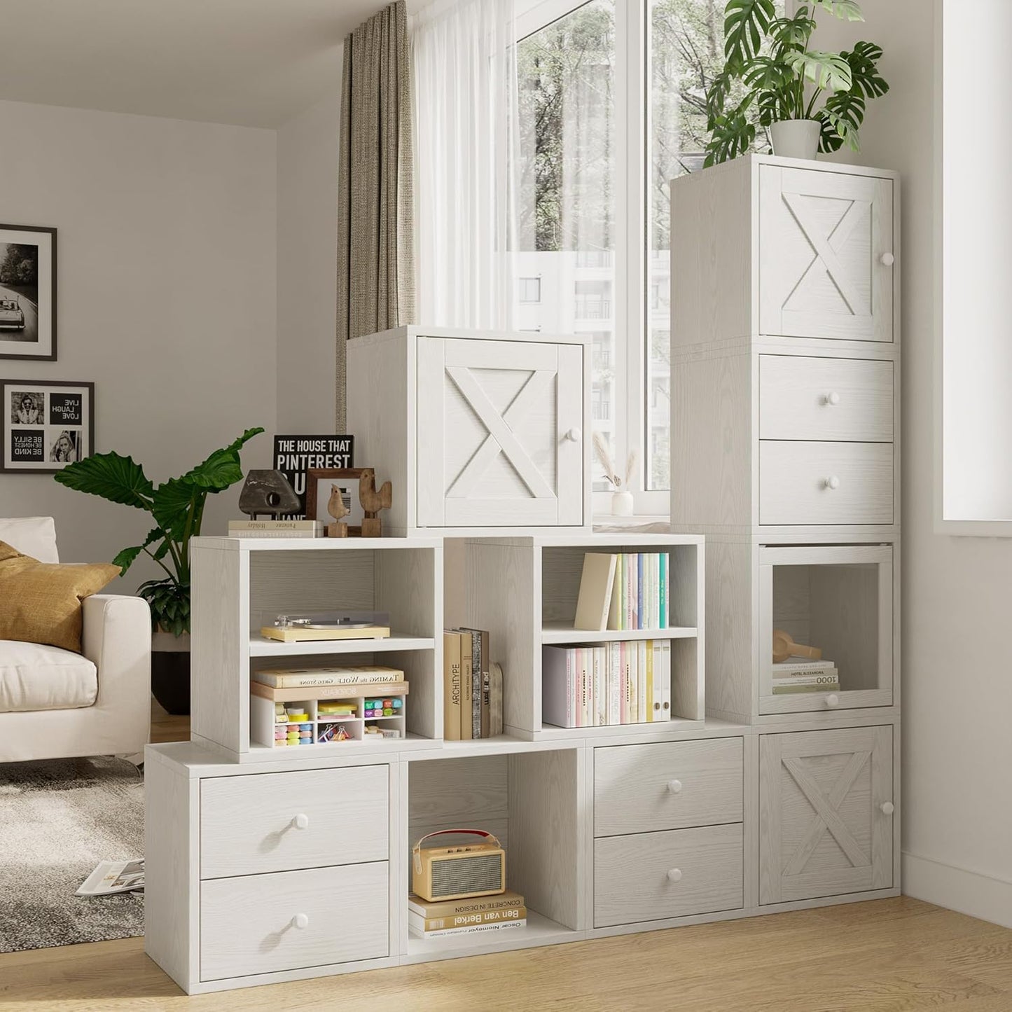 FUSUNBAO Magic DIY Cube Storage Organizer Stackable Cubes for Home Books Clothes Toy-Modular Cubby Storage System-Office Cubical-Bookcase Closet (Pure White-Washed, Drawer Cube)