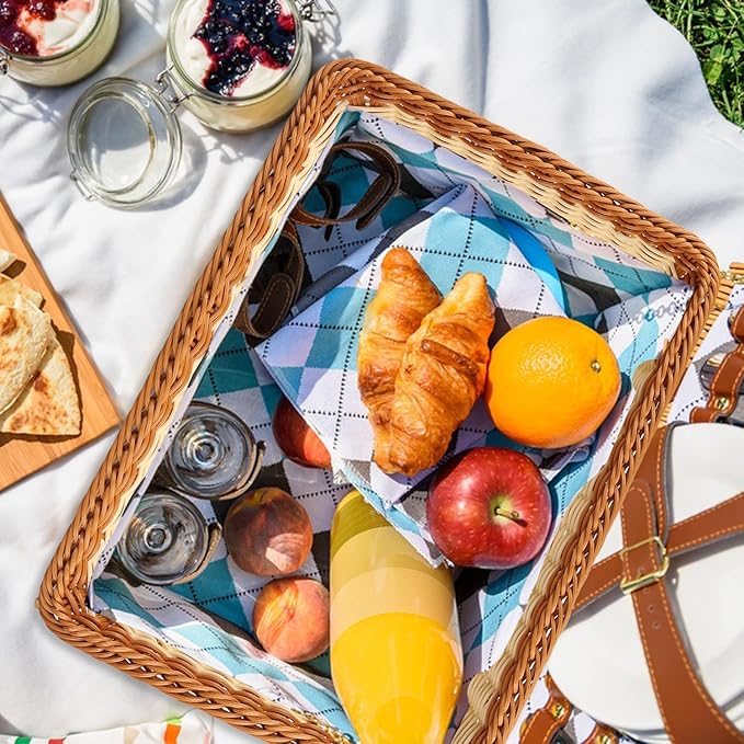 4 PCS 16x12 Inch Wicker Bread Basket, Woven Serving Basket, Tabletop Food Serving Basket for Restaurant, Bakery, Family Party, Hotel Serving, Fruits, Vegetables and Snacks(4 color)
