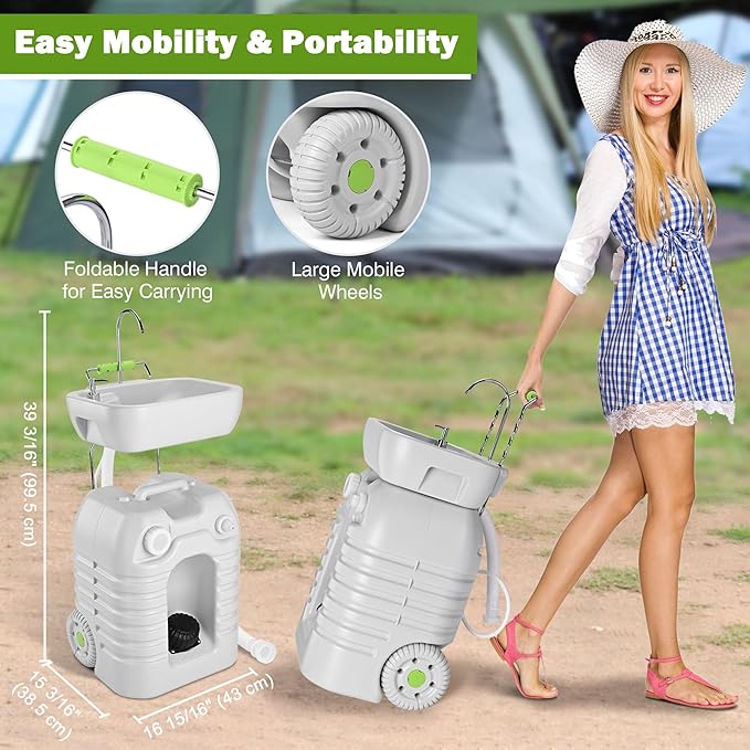 Yescom 45L Portable Sink Hand Wash Station with Foot Pump & Wheel 12Gallon Camping Sink with Soap Dispenser for Washing Hands, Fruits Ideal for RV Travel Outdoor Picnic Barbecue Party Food Booth