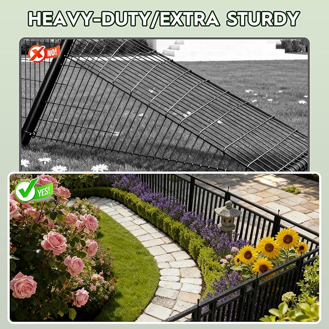 Garden Fence 40in (H) x 18ft (L), 7 Panels + 1 Gate, Durable Outdoor Yard Barrier, Secure Garden Fencing Weather-Resistant Fence Ideal for Pets, Privacy & Decoration, Black Silver