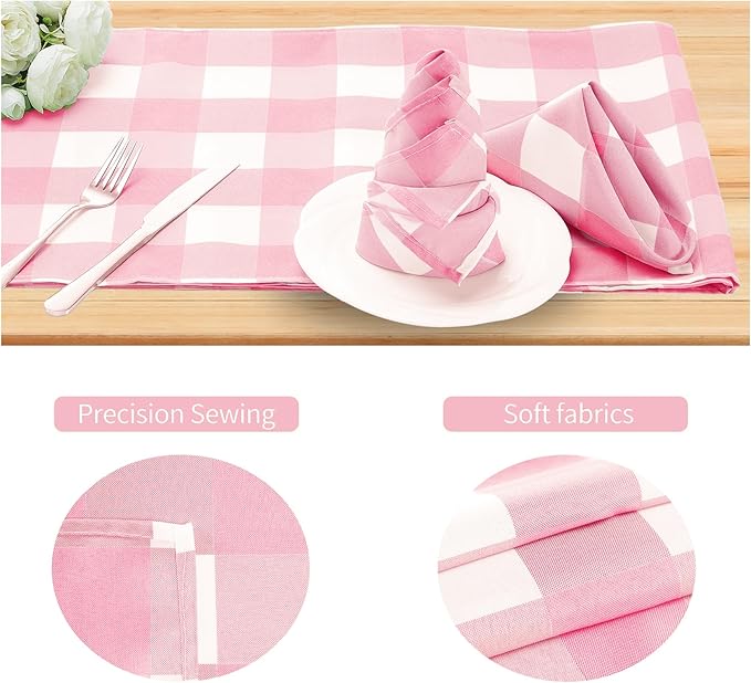 Buffalo Plaid Table Napkins Set of 50 Checkered Cloth Napkins 17x17 inch Washable Dinner Gingham Pattern Napkins Soft Napkins for Wedding Party Dining Banquet(Pink and White)