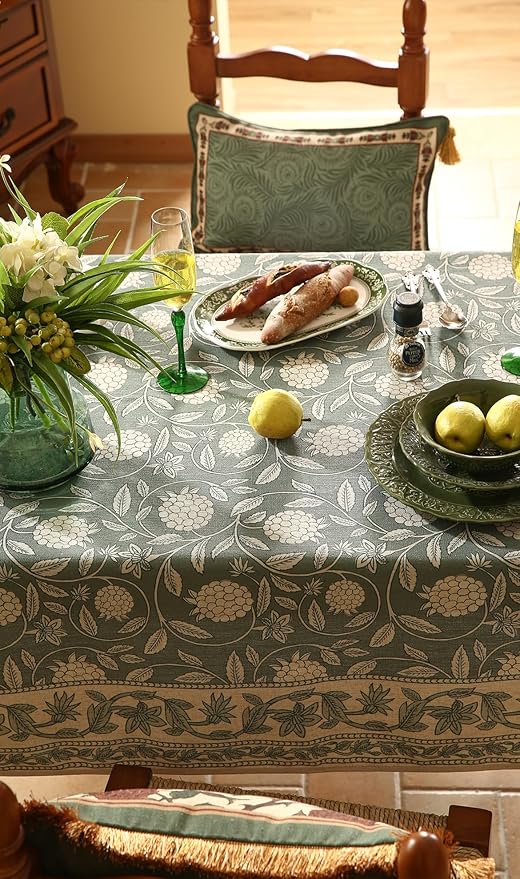 ISAENNE Designer Grayish Green Linen Small Round Tablecloth,Floral Stain Resistant Table Cloth,Fall Vintage Decor Tablecloths for Dining Thanksgiving Kitchen Party,Diameter 55"-Andrew A