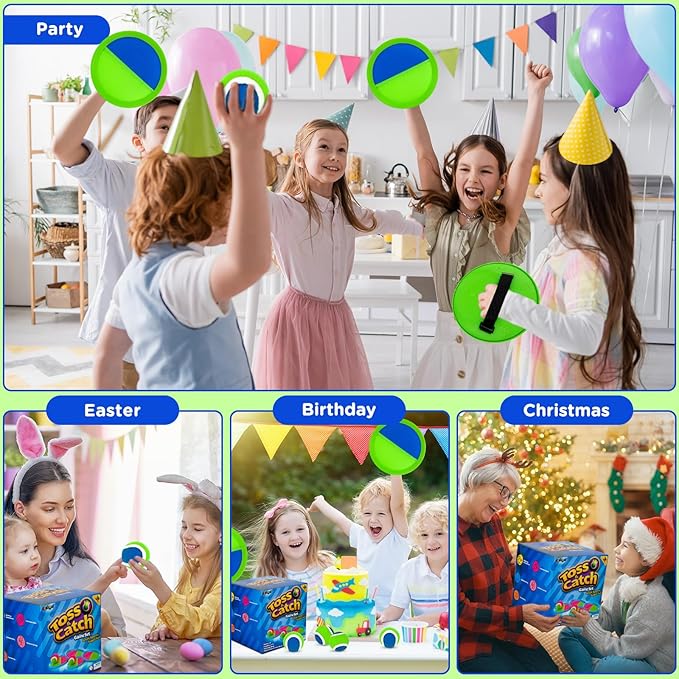 Ayeboovi Toss and Catch Ball Set Outdoor Yard Beach Pool Toys Games for Kids Family Sports 8 Paddles 4 Balls for Toddlers Boys Girls Ages 3-12 Boys Girls Birthday