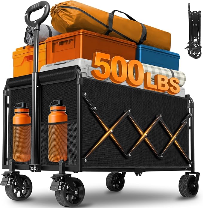 Wagons Carts Foldable — Heavy Duty Collapsible Wagon for Groceries, Apartment Moving & Storage Wagon cart with Wheels Foldable,Portable Folding Wagon for Yard Work, Travel, Shopping,Picnic & Pets
