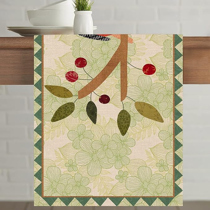 Seliem Summer Birds Tree Branches Table Runner, Cardinal Home Kitchen Dining Decor, Spring Seasonal Farmhouse Decorations Indoor Outdoor Party Supply 13 x 36 Inch