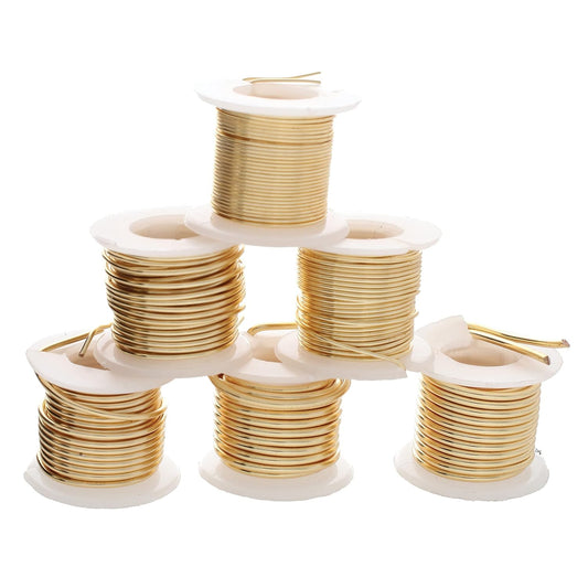 The Beadsmith Craft Wire Assortment - Tarnish-Resistant Copper Wire for Jewelry Making, 6-Pack, 0.75-Inch Mini Spools, Varying Lengths, 16-24 Gauge, Gold Color, Medium Temper