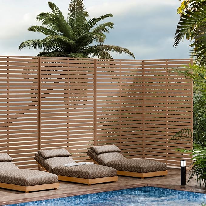 Privacy Fence Screen with Stand 6 Panel 72" H×47" W HDPE Decorative Panels with Steel Poles and Stand, Air Conditioner Fence Panels, Privacy Screen for Outdoor Backyard, Balcony, Pool