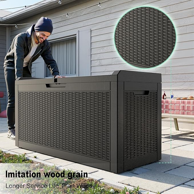 60 GallonOutdoor Storage Box,Resin Deck Boxes Waterproof, IndoorOutdoor Bin for Package Delivery, Patio Cushions, Gardening Tools, Lockable, UV Resistant