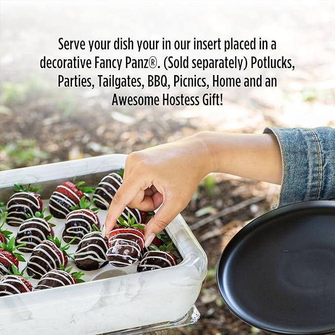 Fancy Panz- Limited-Edition Bundle - White Classic Aluminum Foil Pan Carrier with Lid + Deviled Egg + Charcuterie Insert - Food Serving Tray - Portable Casserole Carrier with Lid - Made in The USA