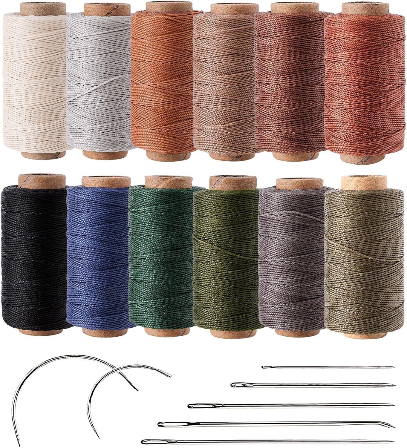 Round Polyester Waxed Thread 0.55mm, 12 Neutral Colors 76 Yards/Spool Wax Coated String Thin Cord for Leather Upholstery Sewing, Stitching, Bookbinding, Beading, Micro Knotting and Braiding