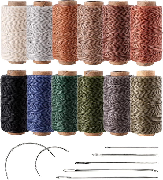Round Polyester Waxed Thread 0.55mm, 12 Neutral Colors 76 Yards/Spool Wax Coated String Thin Cord for Leather Upholstery Sewing, Stitching, Bookbinding, Beading, Micro Knotting and Braiding