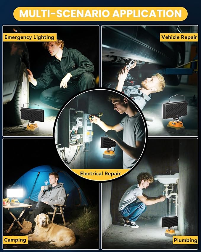 Ecarke LED Work Light Compatible with DeWALT 20V, 100W 10000LM Cordless Flashlight, 7" Battery Flood Light with Low Voltage Protect for Emergency, Job Site & Security Lighting, Battery Not Included