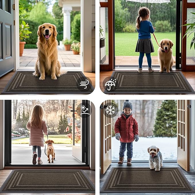 Buganda Front Door Mat Indoor Outdoor Entrance, Non-Slip Natural Rubber Doormats, Easy Clean, Low Profile, Dirt Trapper Entryway Floor Mats for Outside, Garages and Patios, 29.5x17, Brown