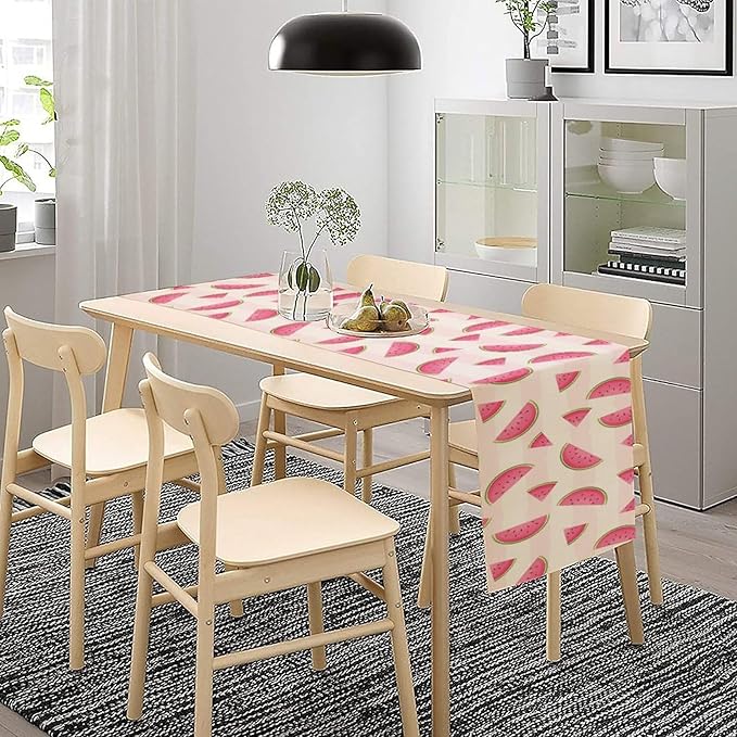 Fruits Table Runner, Tasty Summer Fruit Watermelon Stripes Fun Art Print Table Runner for Kitchen Dining Party Holiday Home 13x60in