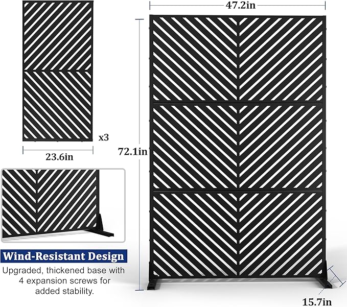 Outdoor Privacy Screen,72" H×47" W Metal Privacy Screen, Freestanding Privacy Fence Panels for Patio