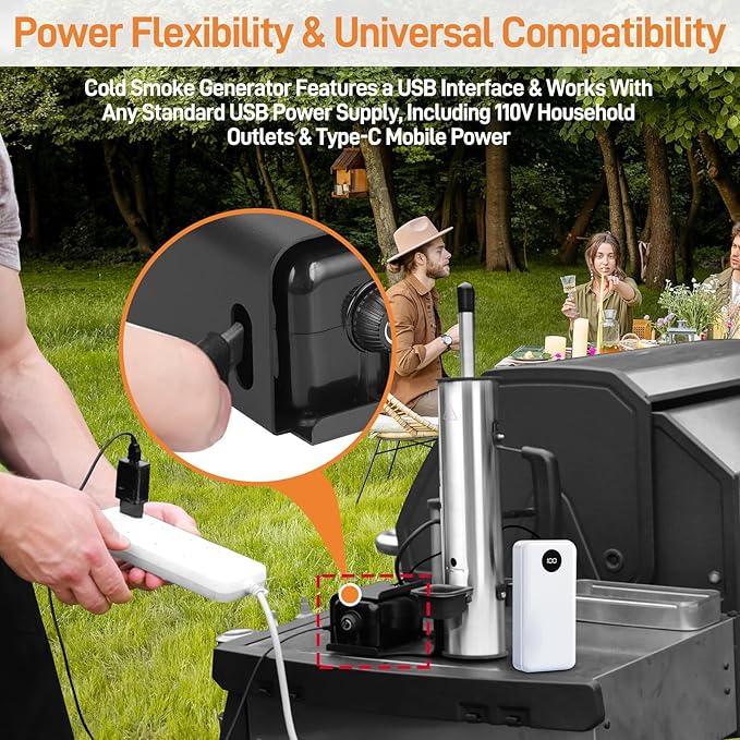 Portable Electric Smoke Generator, Adjustable Smoke Control, Fits 99% Pellet Smokers & Grills, Cold/Hot Smoking Modes for Meats/Salmon/Cheeses, with BBQ Smoker Guide