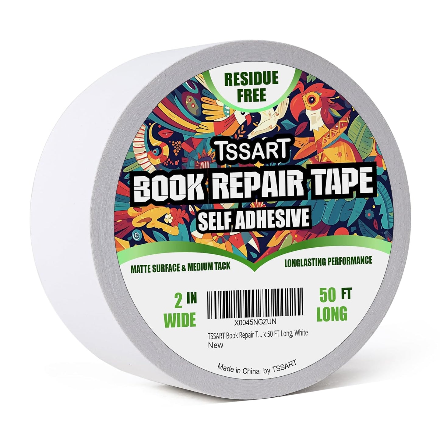 Book Repair Tape - Self Adhesive Matte Book Binding Tape for Reinforcing Protecting, and Covering Mending Books Old Books - 2 Inch Wide x 50 FT Long, White