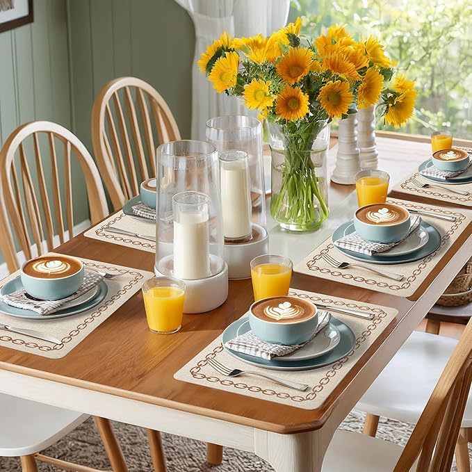 Placemats Set of 6, Heat Resistant & Waterproof Table Mats for Dining, Non Slip Scratch Proof Place Mats for Kitchen, Easy to Clean - Outdoor,Indoor Use（17x12 Inch）