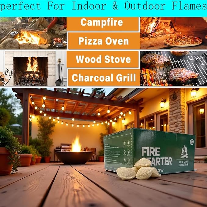 Fire Starter - Easy to Ignite,165 pcs Odorless Natural Fire Starters for Wood Stove & Pellet, Fireplace, Indoor & Outdoor Fire Pit, Firestarter for Grill, BBQ, Campfires, Chimney Charcoal, Tumbleweeds