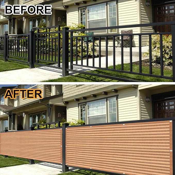Eden's Decor Balcony Privacy Screen Brown/Khaki 4'x 11' Cover Mesh Windscreen Weather-Resistant UV Protection for Backyard Deck, Patio, Balcony, Pool, Porch, Fence, Railing, Gardening