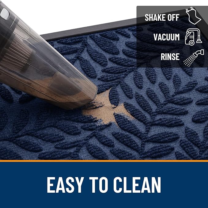 OLANLY Door Mat Indoor Outdoor Entrance, 36x24, Waterproof All-Weather All-Season Doormat, Sturdy Natural Rubber, Stain and Fade Resistant, Low Profile, Easy Clean Patio Entryway Mat, Navy Blue