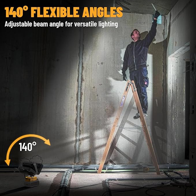 Ecarke LED Work Light Compatible with DeWALT Battery, Ecarke 20v Work Light with Low Voltage Protection, 88W 8800Lumen Portable Light, USB & Type-C Charging Port Cordless Light for Job Site & Outdoor