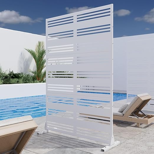 Casaphoria 72" H x 47" W Metal Outdoor Privacy Screen, Freestanding Decorative Divider for Patio, Deck, Balcony, and Garden with Stable Base, White Harold