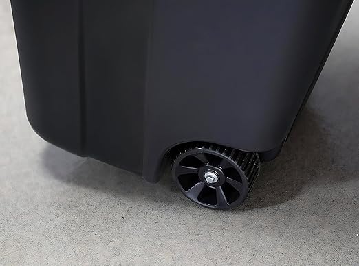 32 Gallon Wheeled Heavy Duty Plastic Garbage Can with Attached Lid – Smooth-Rolling Wheels, Reinforced Base for Patio, Garage, Yard & Indoor Use