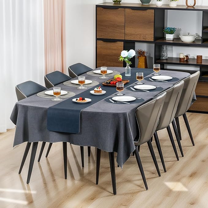 Myir JUN Round Placemats Dual Sided, Faux Leather Place Mats Set of 4 Indoor Placemats for Dining Table Outdoor Placemats Non-Slip Washable Table Mats (Set of 8, Gray Blue)