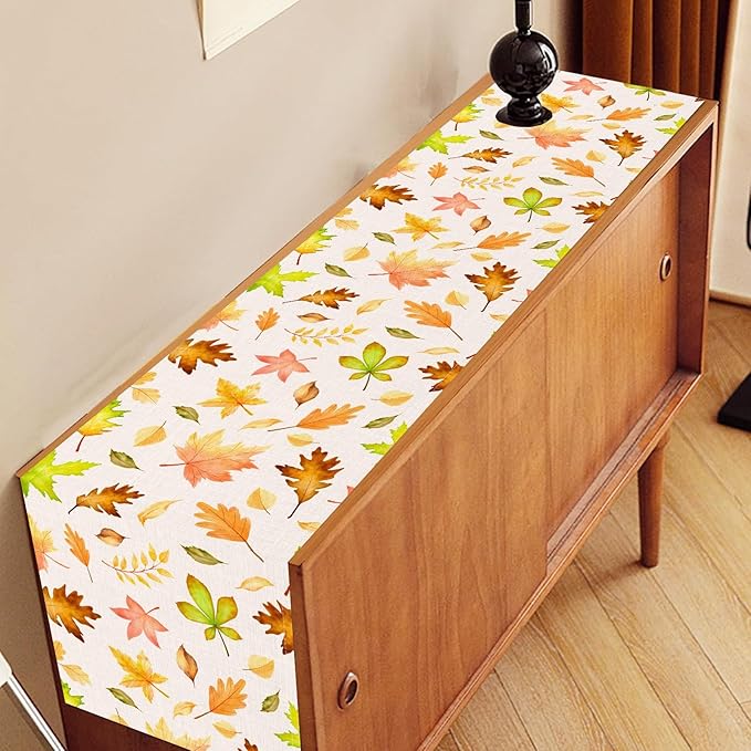 Fall Table Runner, Farmhouse Seasonal Autumn Maple Leaves Harvest Thanksgiving Coffee Table Center Decor for Home Kitchen Dining Patio Holiday Party Indoor Outdoor Table Decorations, 13"x90" Inch