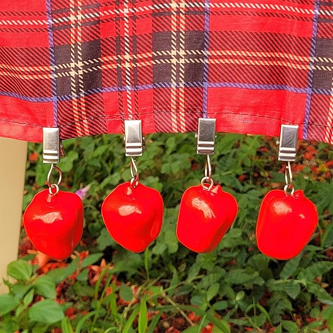 TwoFish Home Set of 4 Red Pimiento Resin Tablecloth Weights Clips Red Pimiento Handicraft Tablecloth Clamps Pack of 4