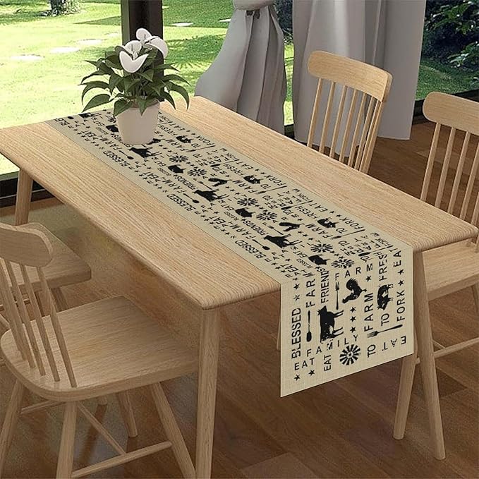 Farm Animals Table Runner, Rustic Farmhouse Cow Pig Rooster Coffee Table Center Decor for Home Kitchen Dining Patio Holiday Party Indoor Outdoor Table Decorations, 13"x36" Inch