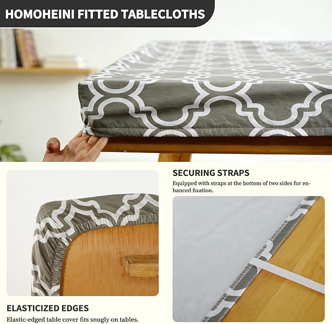 Rectangle Picnic Table Cloth, Elastic Waterproof Fitted Vinyl Tablecloths for 6 Foot Tables, Wipeable Flannel Backed Table Covers for Dining, Camping, Outdoor(Grey,30"x72")
