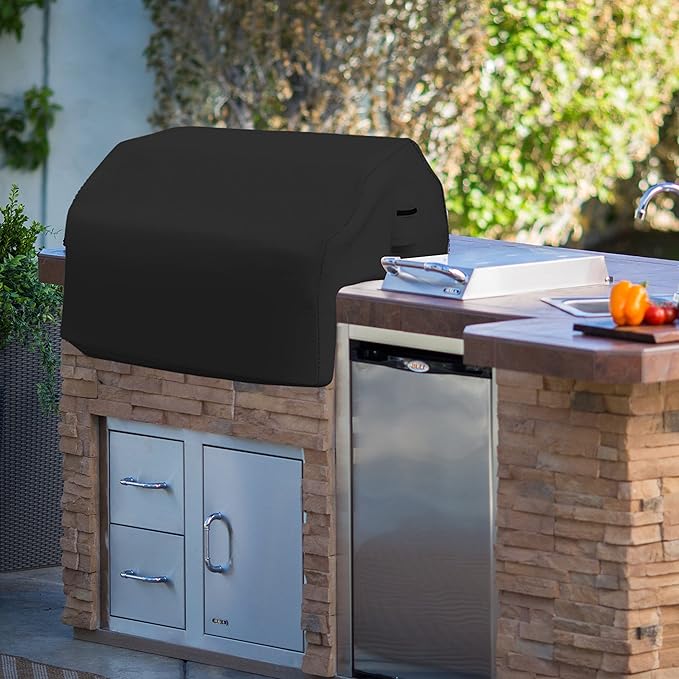 Covers & all Built-in Outdoor Grill Cover, Durable Heavy Duty 18 Oz Waterproof Cover Tuff Material with Air Pocket & Elastic for Snug Fit (48" W x 27" D x 26" H inches, Black)