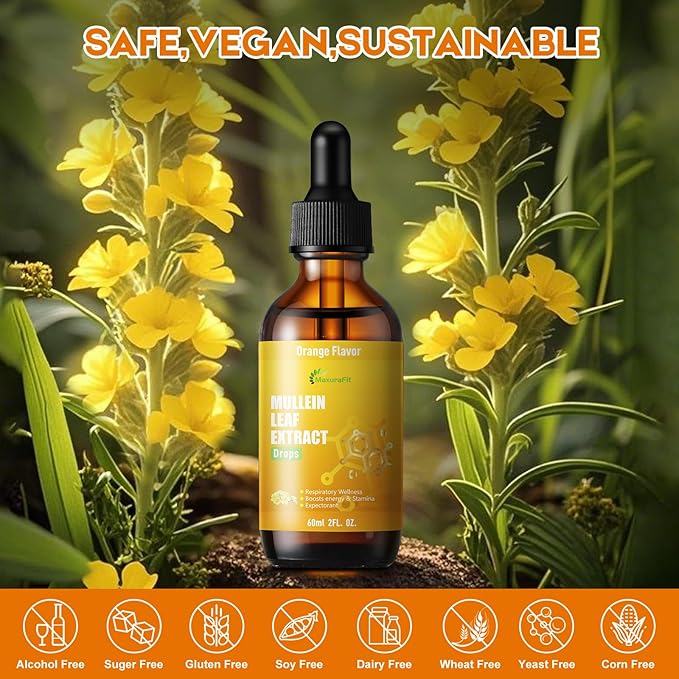 Mullein Drops for Lungs Liquid - Support Respiratory Herbal Supplement,Mullein Leaf Extract for Lungs Cleanse with Cordyceps, Marshmallow Root & Licorice Root Extract 4 fl oz 2 Pack