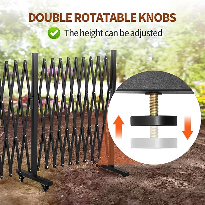 TECSPACE Aluminum Expandable Garden Fence, Portable Barricade Gate with Casters, Expansion Size 201×15.2×40.6 inches, Adjustable Flexible Fence Mobile Barricade Safety Barrier