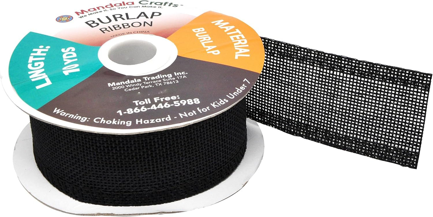 Mandala Crafts Black Burlap Ribbon 1.5 Inches Wide Jute Ribbons for Crafts - 20 Yds Roll Rustic Burlap Wrap Trim Ribbons for Wreaths Bows Wedding Party Decoration