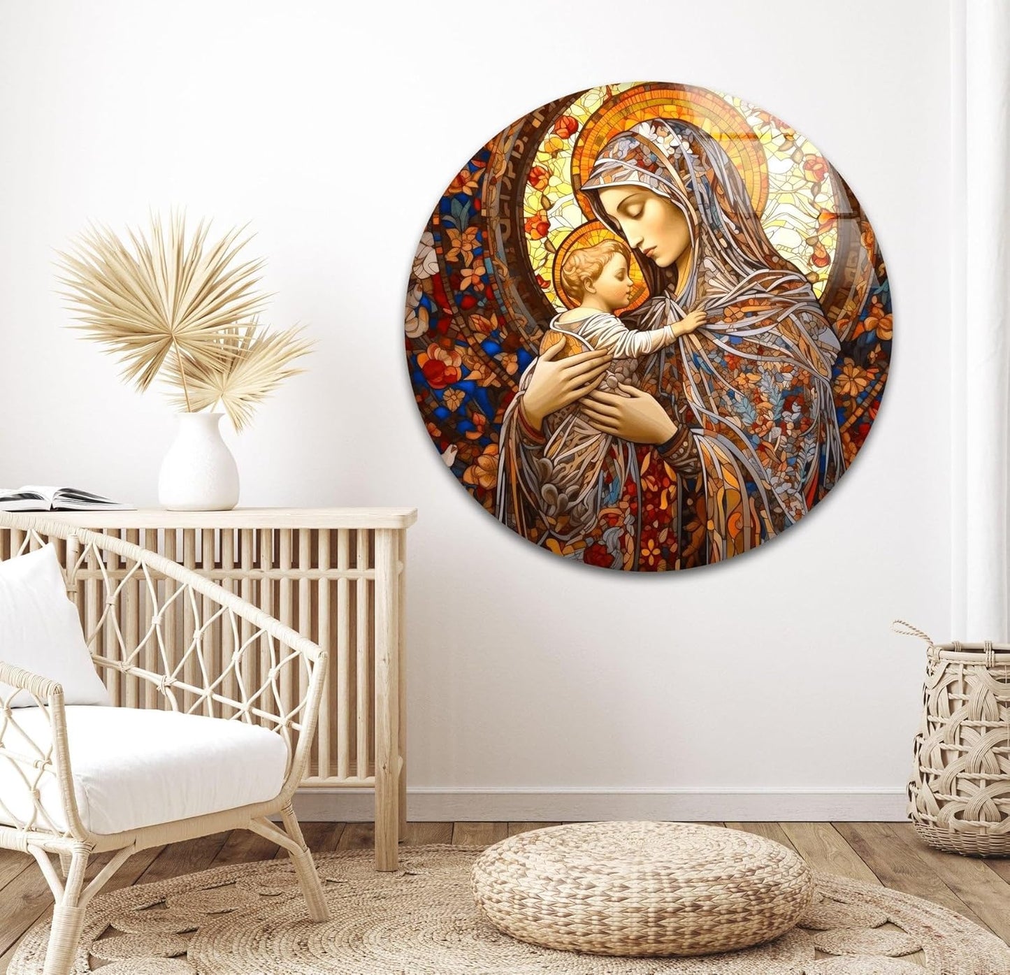 My Photostation.com 32Wx48H'' Jesus and Virgin Mary Glass Wall Art Tempered Glass Printing Wall Decor Large Wall Art Wall Hangings
