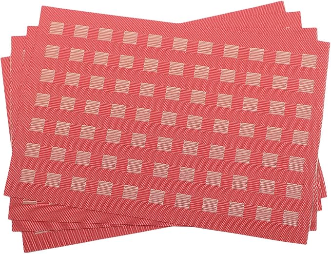 Gugrida Placemats, Placemats PVC Table Mats Woven Vinyl Placemats, Set of 6 (Red)