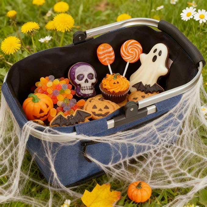 Picnic Basket, SIYUAN Shopping Basket with Handle 22L Collapsible Grocery Basket Portable Folding Basket for Marketing Reuasble, Blue