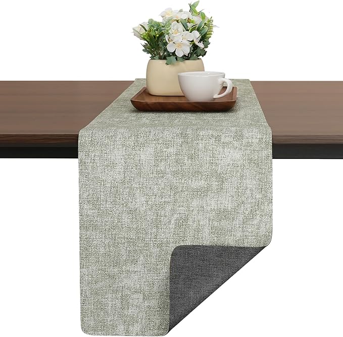 Table Runners 72 Inches Long, Dual-Sided Faux Leather Farmhouse Table Runner Waterproof Non-Slip for Living Room Party Home Decor Holiday Decorations(Gray Grass Green, 12 x 72 Inch)